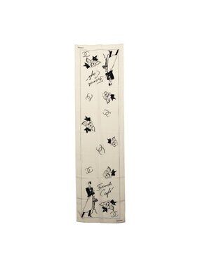 Chanel French Cafe Scarf White Black Silk